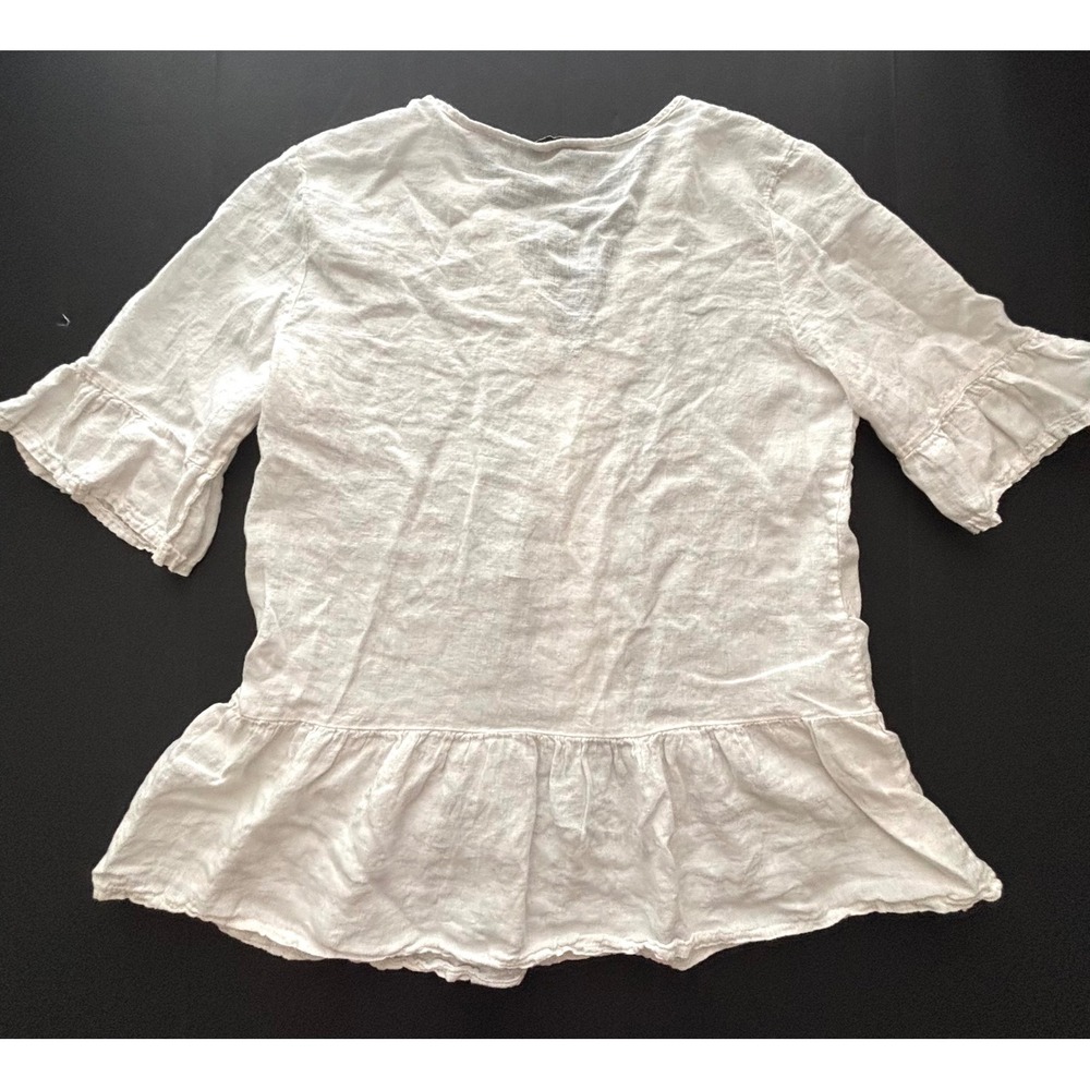 Francesca Bettini White Linen Crochet Lace Peplum Blouse Italy Large Boxy EUC - Picture 3 of 9